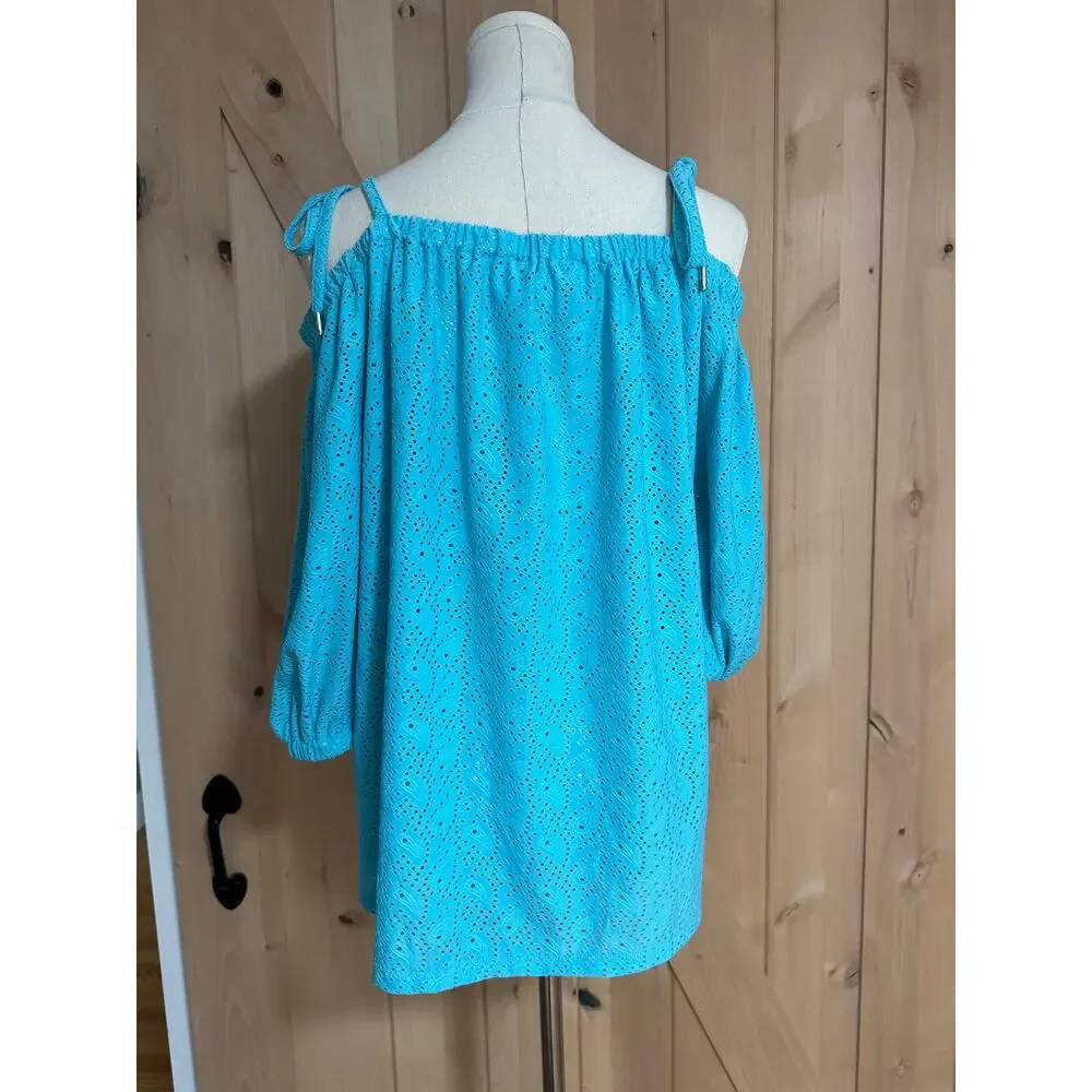 Michael Kors | Eyelet Off Shoulder Women's Turquoise Top NWT | Size Large